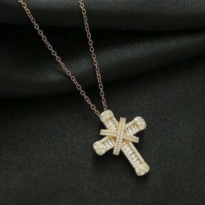 Gold Crystal Cross Pendant Necklace - Women Jewelry